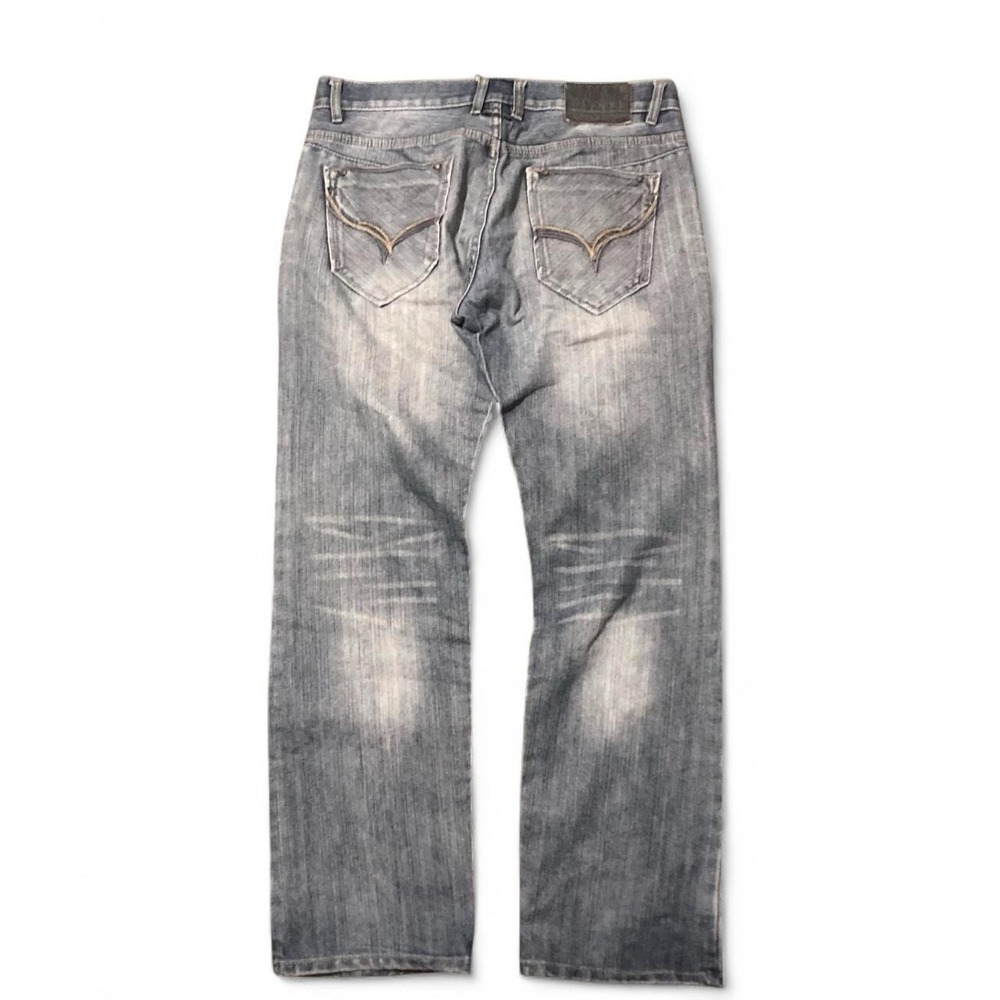 Fusai relaxed straight fit blue grey denim jeans embroidered vtg 00s fades 33/31